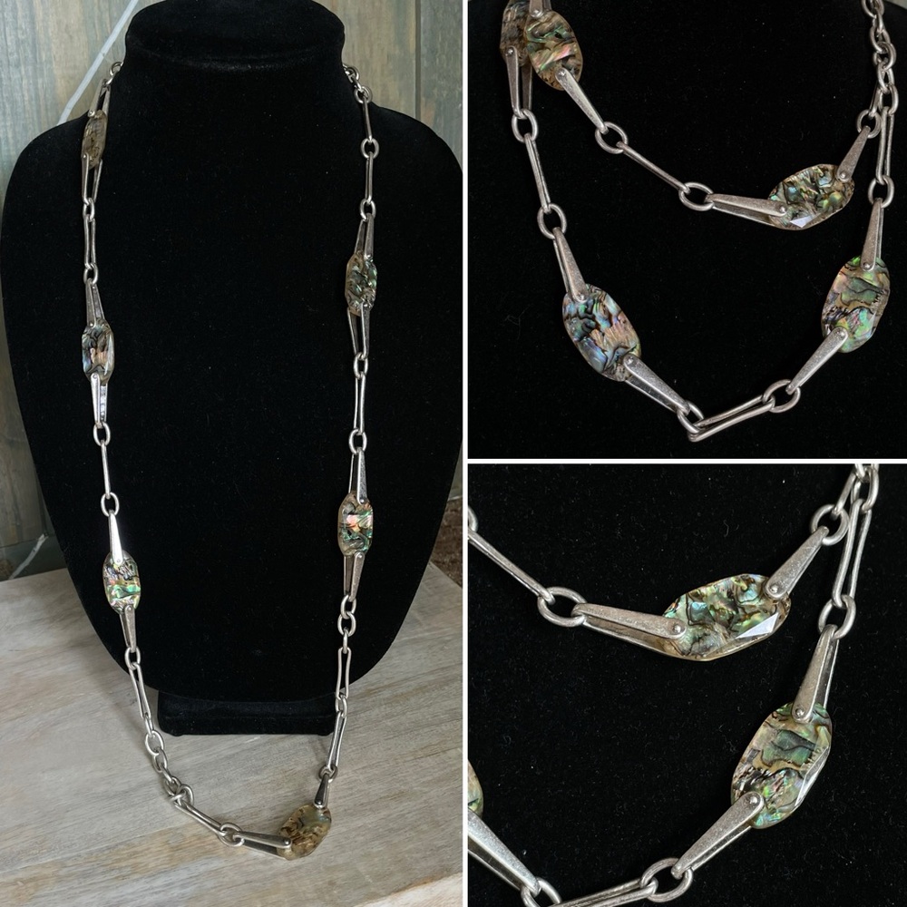 Robert Lee Morris Designer Abalone Unique Chain Necklace White Gold Plated NWT